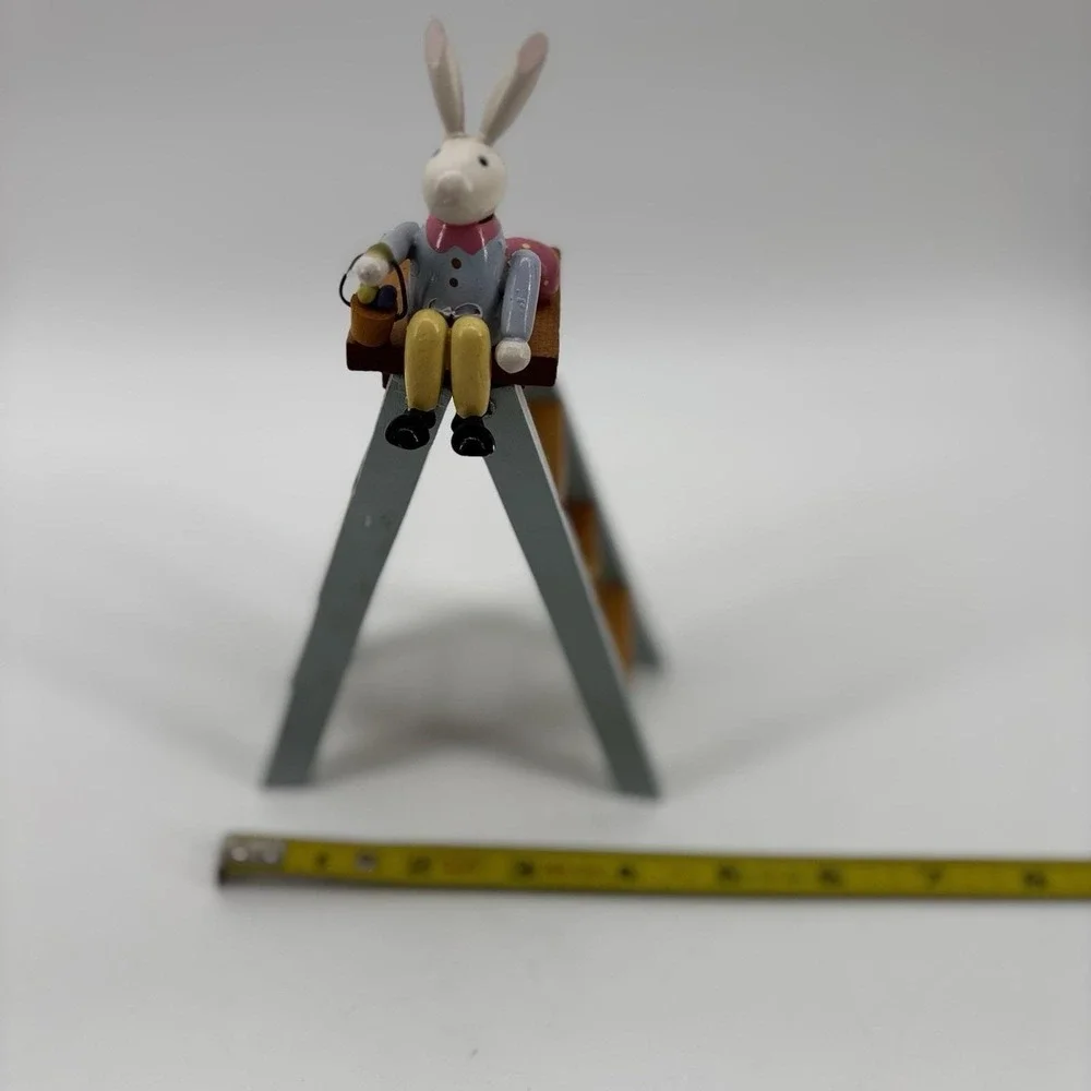Vintage Erzgebirge Wooden ‎ Easter  Bunny Rabbit on Ladder With Eggs Figurine
